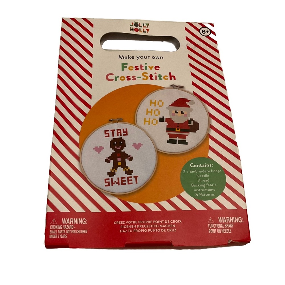 Festive Cross-Stitch Kit Santa Gingerbread Man Christmas Holiday Gift Ready